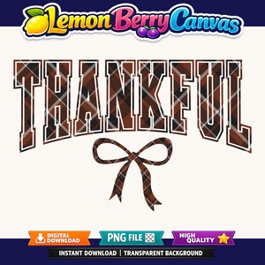 Thankful Plaid Thanksgiving PNG - Autumn Design (Digital Download)