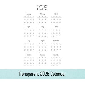 2026 Transparent Calendar PNG: Minimalist Planner Design (Digital Download