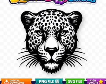 Leopard SVG-klippfil: Djurclipart för Cricut, PNG (digital nedladdning)