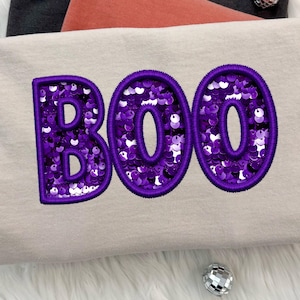 Faux Sequin Boo PNG, Digital Download for Purple Halloween Coquette