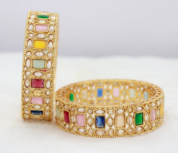 Polki Diamond + 22k Gold Bangle Bracelet – Andaaz Jewelers