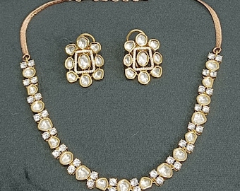 Single Line Polki Necklace Sabyasachi Jewelry/ Polki Jewelry Moissanite Polki Diamond Necklace/ Uncut Polki Kundan Necklace Uncut Jewelry