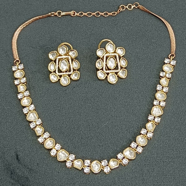 Single Line Polki Necklace Sabyasachi Jewelry/ Polki Jewelry Moissanite Polki Diamond Necklace/ Uncut Polki Kundan Necklace Uncut Jewelry