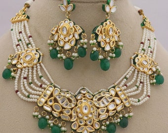 Conjunto de pendientes de collar Kundan esmeralda, joyería de boda con estilo gargantilla Minakari, collar Tanjore, joyería inspirada en Sabyasachi, conjunto Sabyasachi