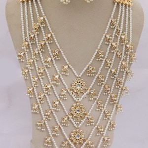 Handmade Kundan Long Necklace Set, Kundan Earrings, Kundan Tikka Jewelry, Indian Women Ranihaar Jewelry, Hyderabadi Necklace, ISMI Creations