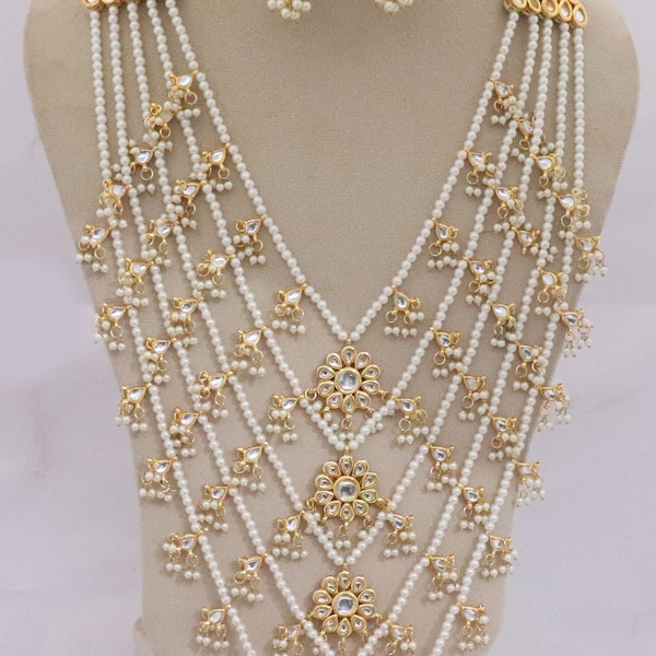 Handgemachte Kundan Lange Halskette Set, Kundan Ohrringe, Kundan Tikka Schmuck, Indische Frauen Ranihaar Schmuck, Hyderabadi Halskette, ISMI Creations