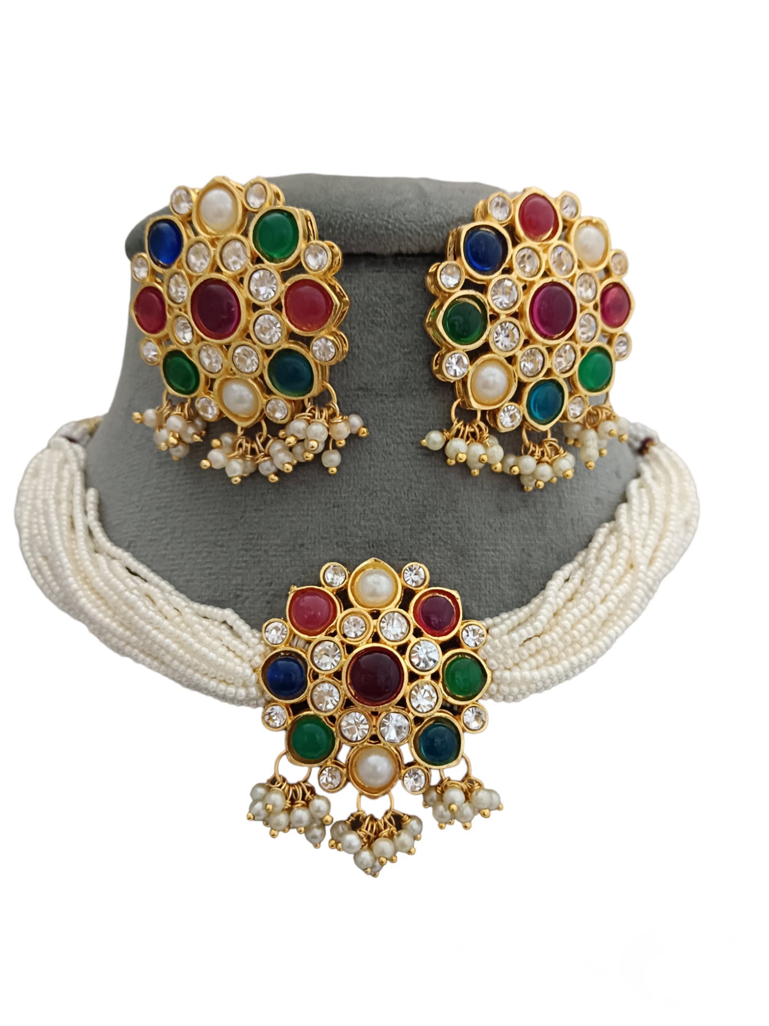 Shop Tantalizing Navaratna 22K Gold Stud Earrings Online in India | Gehna