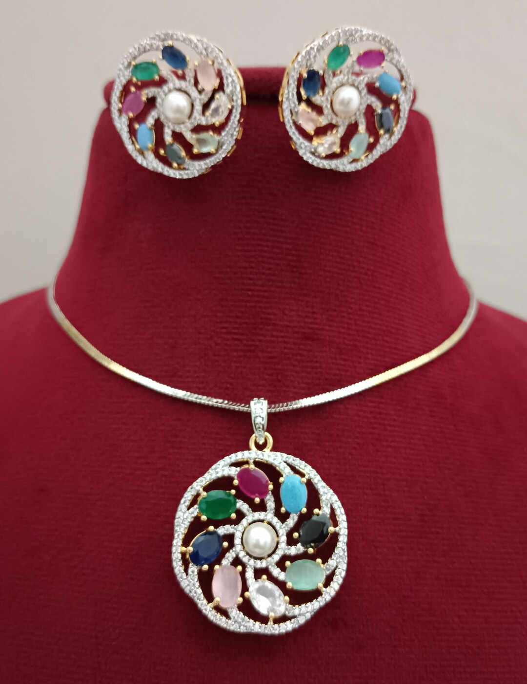 Engagement Pendant Earrings CZ Diamonds Bridal Set Gold Etsy