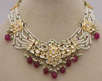 Bollywood Kundan Collar Pendientes Rubí, Minakari Choker Wedding Jewelry Set, Sabyasachi Inspired Jewelry, Bisutería Nupcial, ISMI CREATIONS