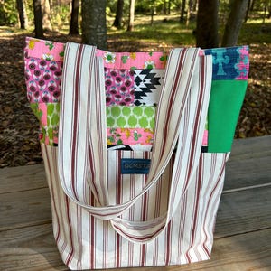 Lined Improv Patchwork Tote. One-of-a-kind tote bag handmade from vintage and thrifted fabrics.