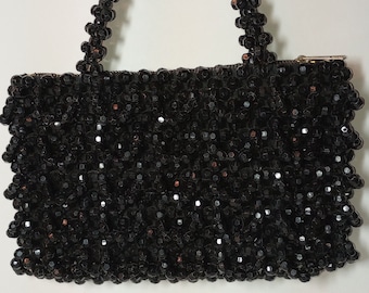 Vintage 1950's black beaded handbag.