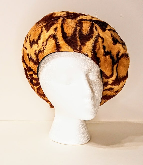 Vintage Adolpho II faux fur leopard beret