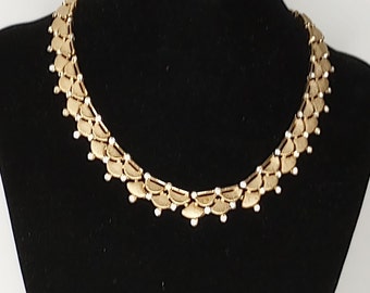 Vintage Crown Trifari  goldtone necklace and  clip earrings set