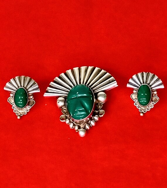 Vintage Mexican sterling pin and earrings set