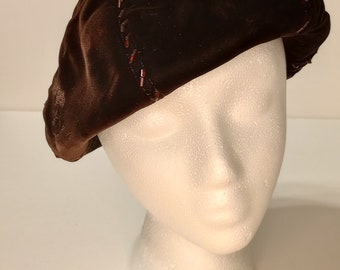 1940s Dark Brown Beret | Vintage Brown Grosgrain Ribbon Hat  display picture 2