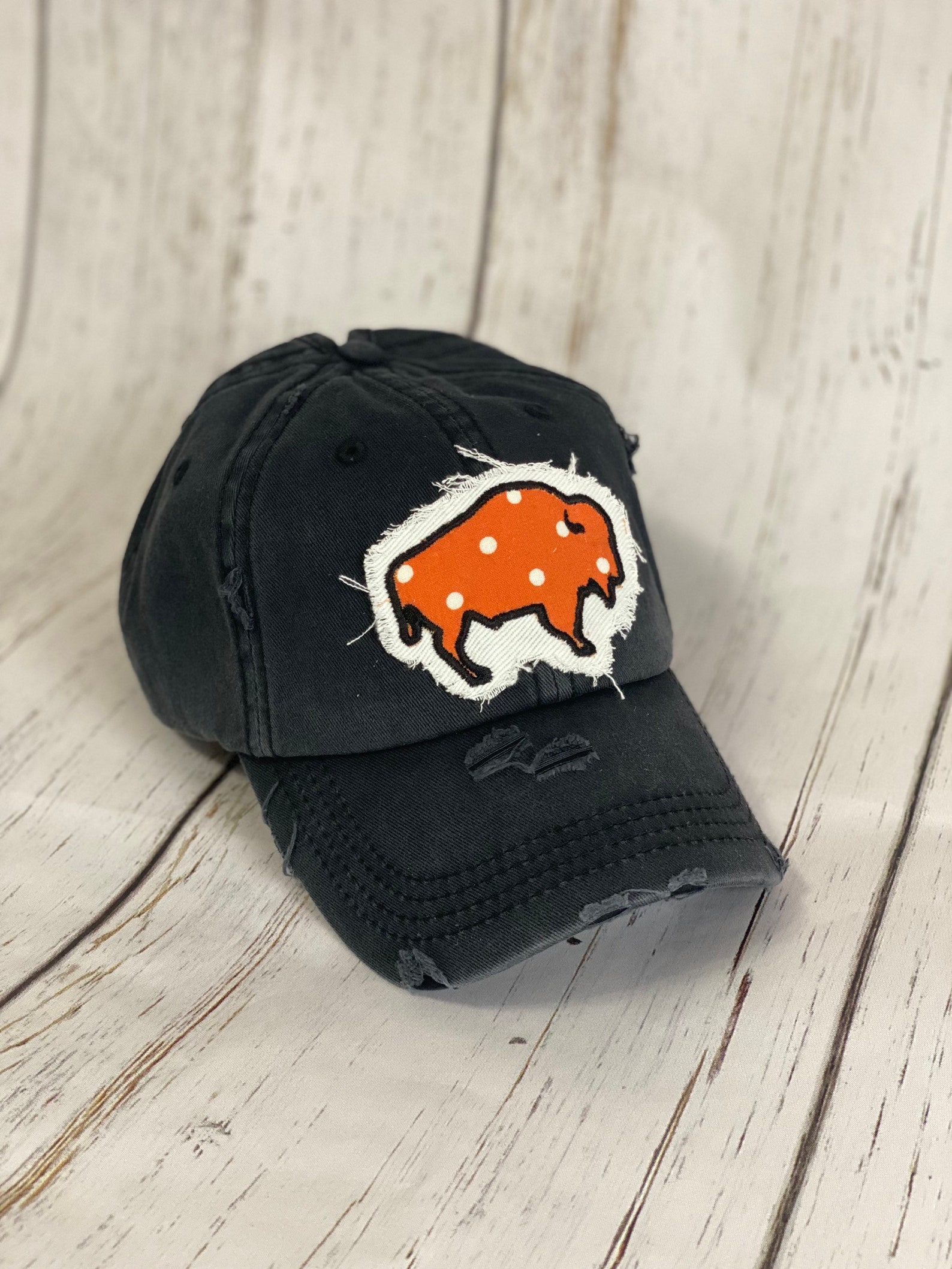 Embroidered Distressed Bison Hat. Ponytail Hat. Bison Etsy
