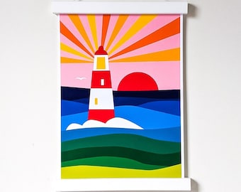 Coastal Lighthouse Print - Unframed - Sussex Beachy Head - Inspirational Print