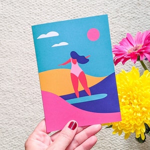 Surfer Girl Greeting Card Blank inside Cards for friends A6 image 2