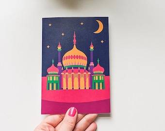 Brighton Pavilion At Night Greeting Card - Blank inside - Cards for friends - Brighton and Hove - A6