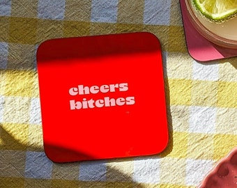 Cheers bitches Coasters - Colourful Cheeky Coasters - Set of 6