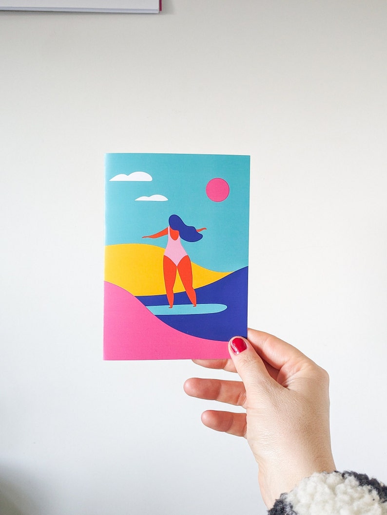 Surfer Girl Greeting Card Blank inside Cards for friends A6 image 1