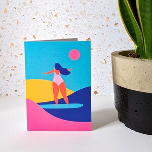 Surfer Girl Greeting Card Blank inside Cards for friends A6 image 3