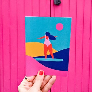 Surfer Girl Greeting Card Blank inside Cards for friends A6 image 4