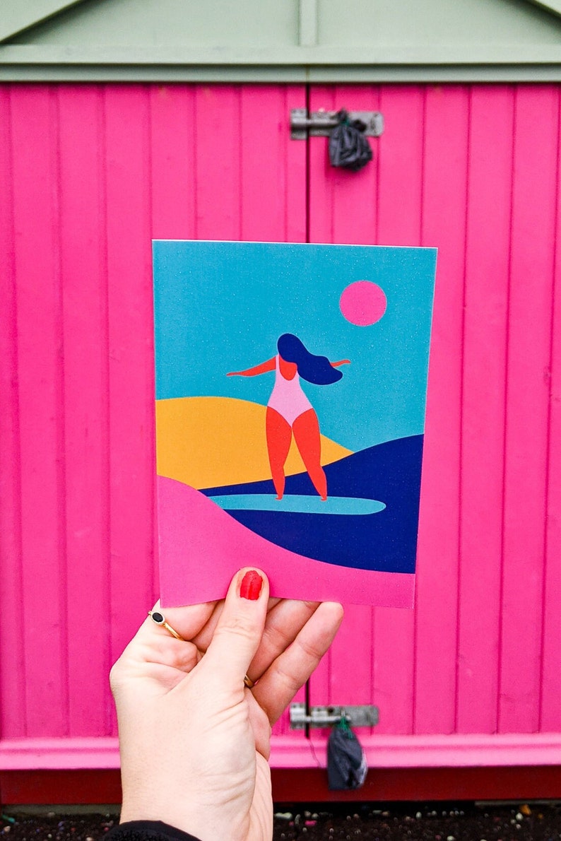 Surfer Girl Greeting Card Blank inside Cards for friends A6 image 4