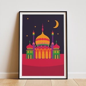Brighton Pavilion Night Art Print: UK Architecture Poster