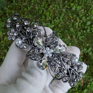 Swarovski Crystal Floral Bridal Barrette for Thick Hair- Elegant Wedding Hair Accessory