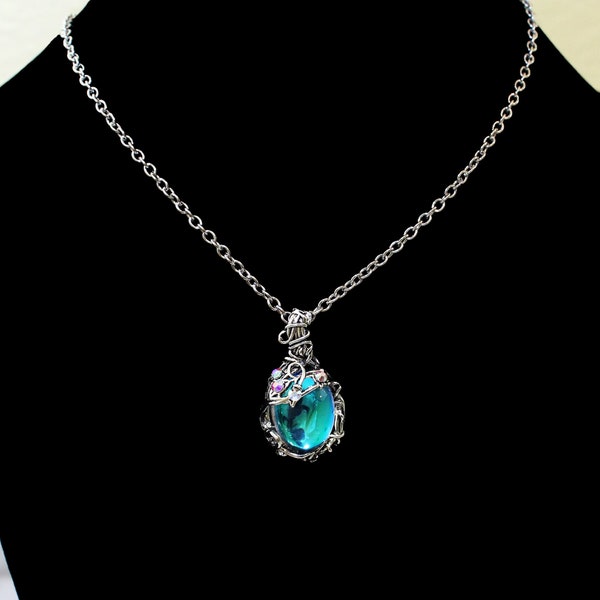 Elegant Moonstone Replica Necklace with Rhinestones, Elven Jewelry