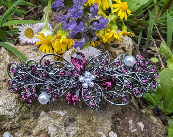 Vintage Elven Hair Barrette: Purple Amethyst Swarovski Crystal Floral Clip