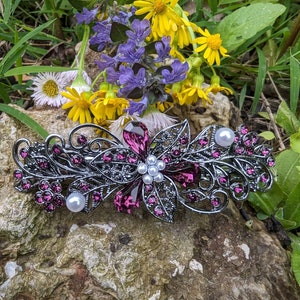 High Quality Vintage Elven Floral Hair Barrette made with Purple Amethyst Swarovski crystals, Bridal Hair Jewelry, Vintage Hair Clip