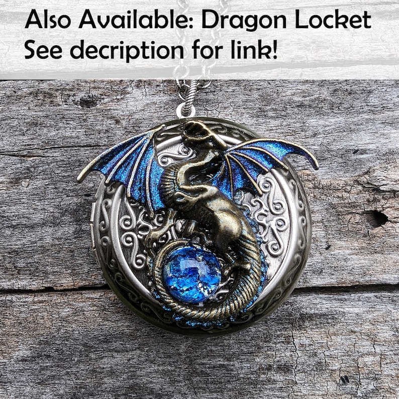 Gothic Dragon Pocket Watch Necklace: Bronze Fantasy Jewelry with Blue Opal image 8