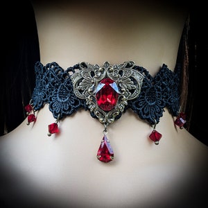 Gothic Red Vampire Choker Necklace made with Swarovski Crystals, Gothic Jewelry, Fantasy Jewelry