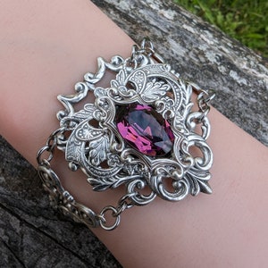 Vintage Purple Gothic Sterling Silver Amethyst Fantasy Bracelet made with Swarovski crystals