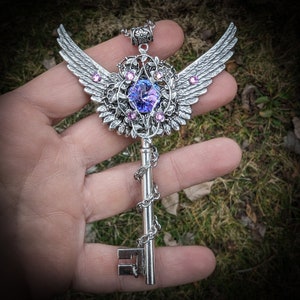 Sterling Silver Fairy Wing Key Necklace: Swarovski Crystal Fantasy Jewelry