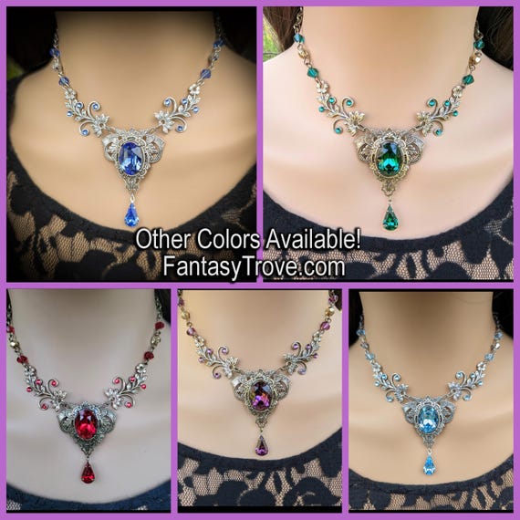 Vintage Floral Necklace and Optional Earrings Made With Emerald Swarovski  Crystals, Elven Jewelry, Fantasy Jewelry - Etsy