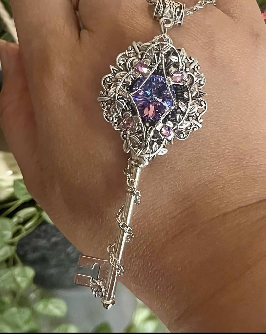 Sterling Silver Elven Floral Fantasy Key Necklace Made With