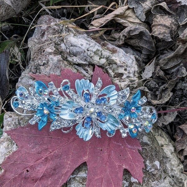 Icy Blue Rhinestone Hair Bar Barrette, Light Blue Hair Clip, Crystal Hair Jewelry