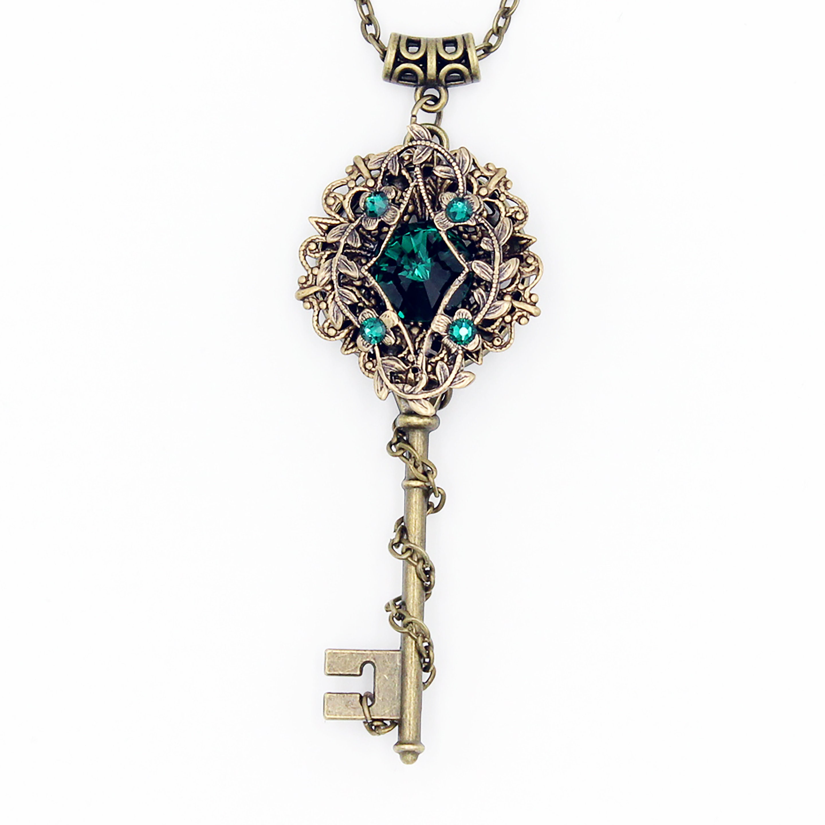 Brass Key to Your Heart Fantasy Necklace With Fairy and Swarovski