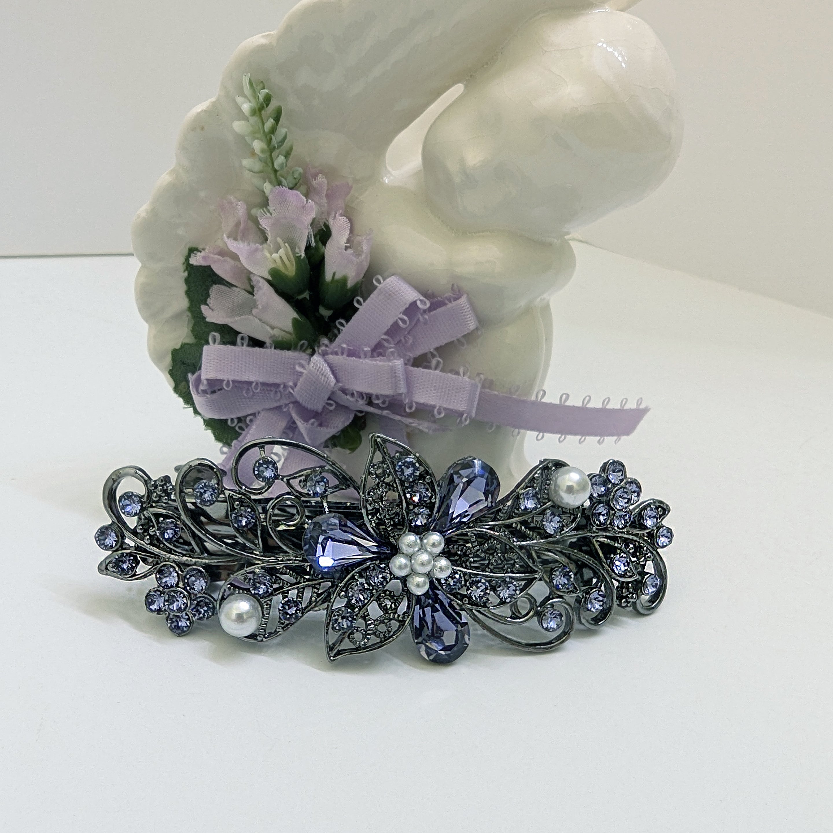 Vintage Givenchy Silver Tone Swarovski Crystal Floral Hair Barrette Clip NWT Amazon.com : 2Pcs Silver Crystal Pearl Hair Clips for Women  main image 2