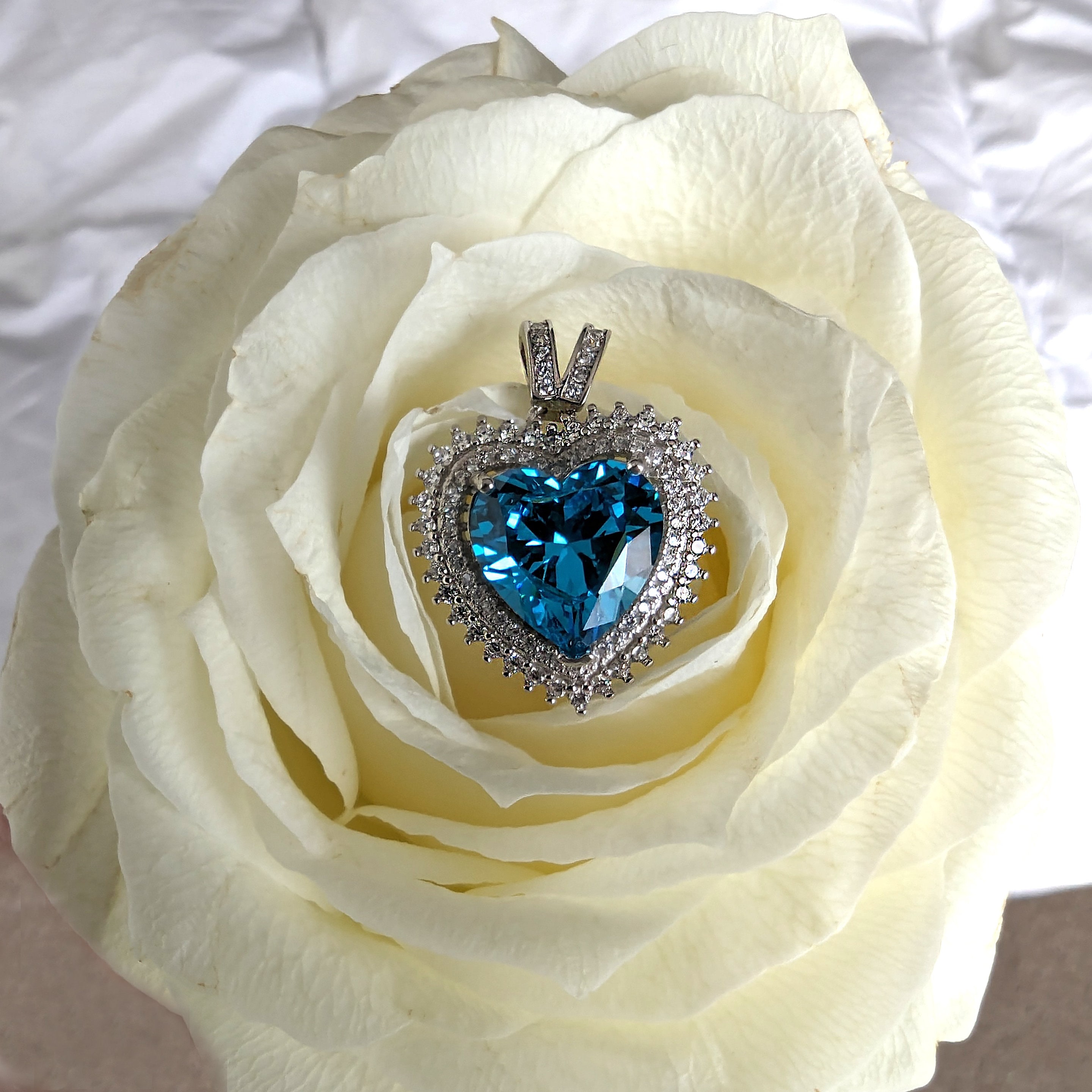Dainty 925 Sterling Silver Blue Topaz CZ Heart Necklace and