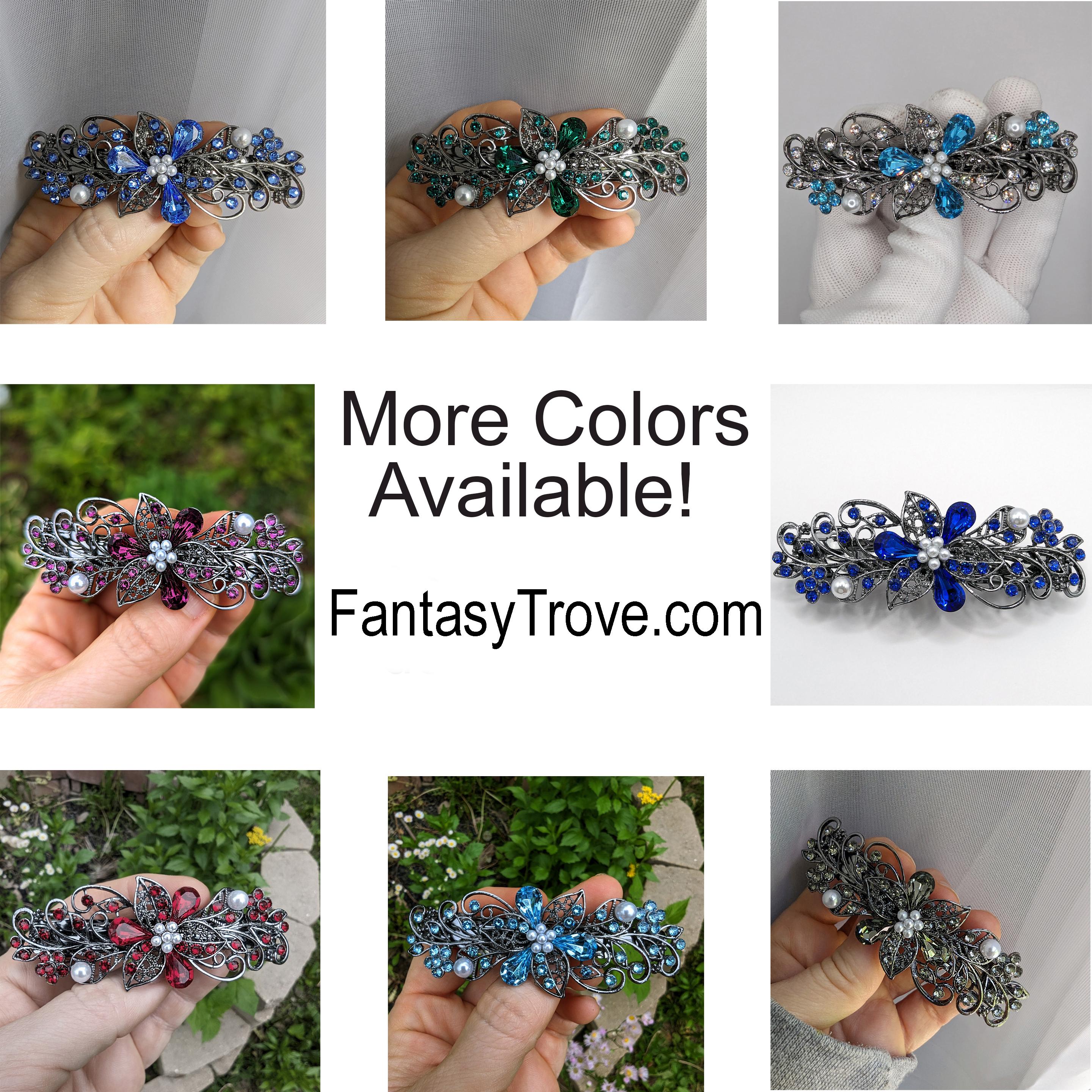 Vintage Tanzanite Swarovski Crystal Floral Barrette for  display picture 1