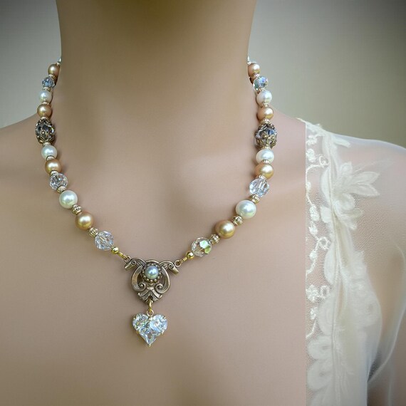 Carufin Collier Et Bracelet Mariée Vintage - Perles Et Cristal Brillant, Bijoux De Mariage Élégants Pour Femmes Et Futures Mariées