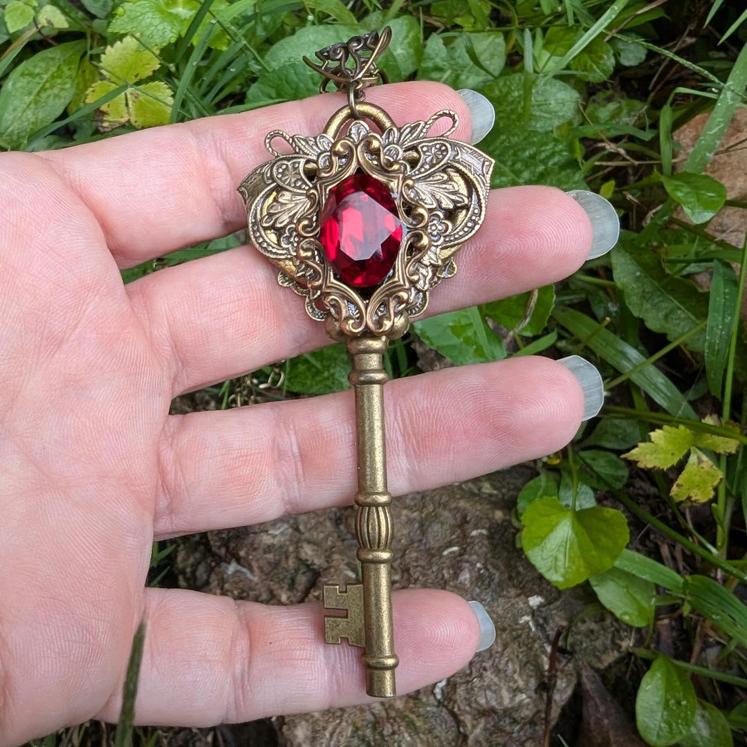 Princess Key Per Fairy Princess Key Necklace, Vintage Red Swarovski Crystal, Fantasy ...