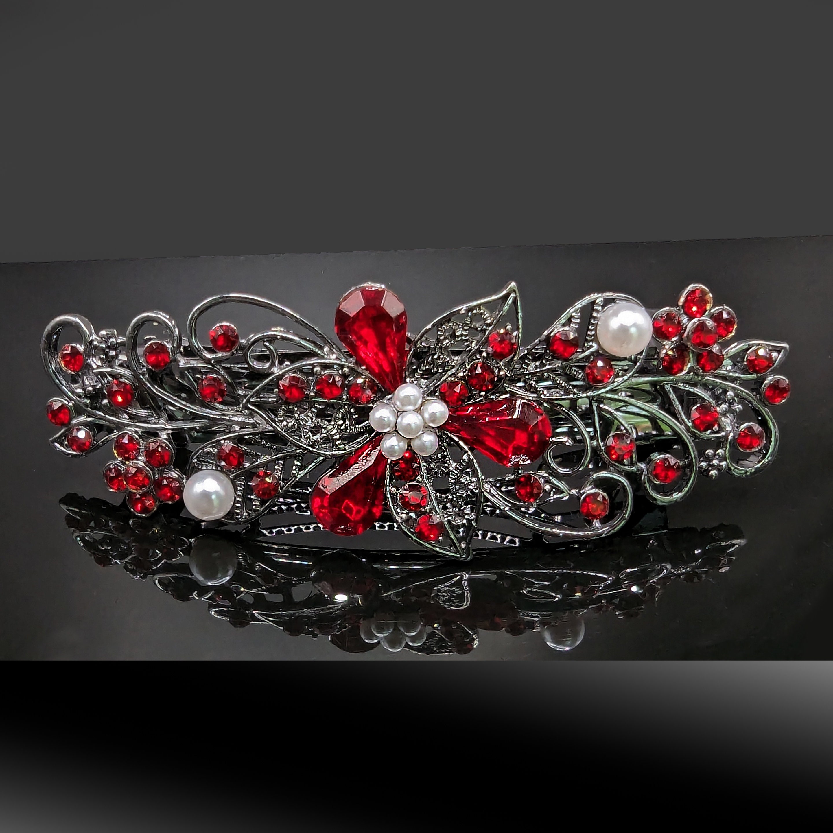 Vintage barrette with faux red stones Red Stone Barrette - Etsy main image 2