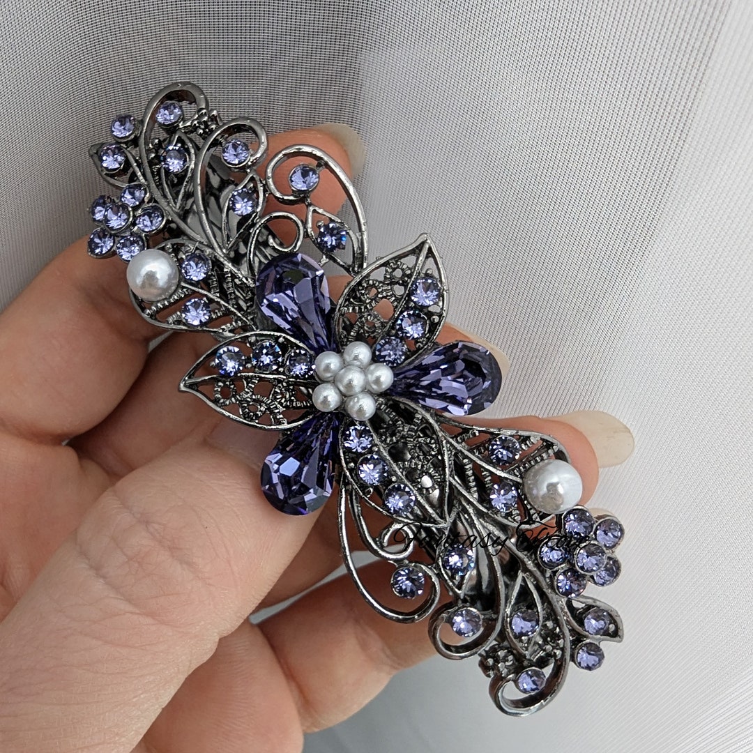 VTG Gautier Paris Crystal Rhinestone Hair Clip Womens Barrette Made in France Crystal Hair Barrette 2 Pcs Sparkly Rhinestone Hair Clip  main image 3