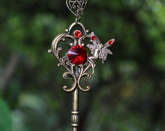 Fairy Key Necklace: Swarovski Crystal, Fantasy Jewelry
