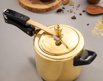 Handcrafted Brass Pressure Cooker with Bakelite Handles | Traditional Indian Cookware for Rice, Dal & Curries (9.00inch)